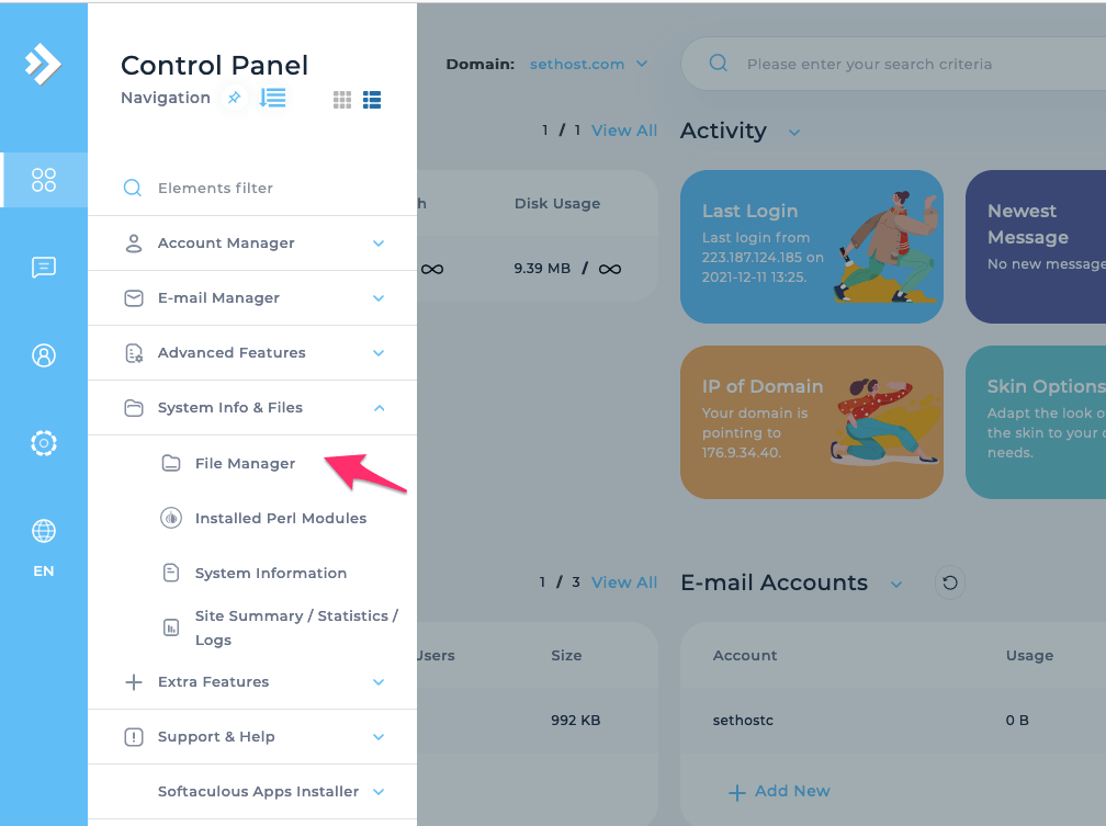 File Manager in DirectAdmin